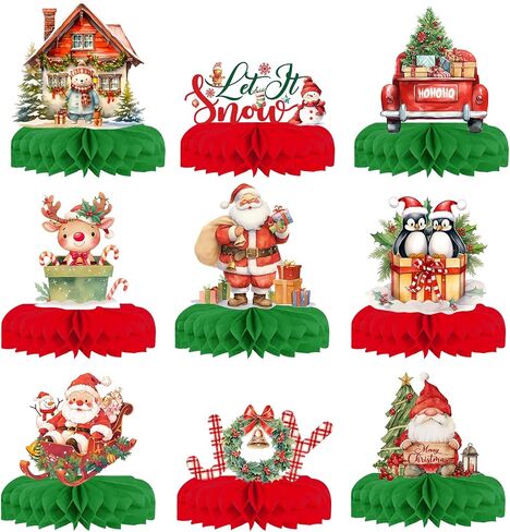 9 Pcs Christmas Decor Indoor, Christmas Party Decorations Table, Christmas Centerpieces for Tables Party, Christmas Table Decor Centerpiece Honeycomb Set Christmas Party Supplies Ornaments in Saudi Arabia