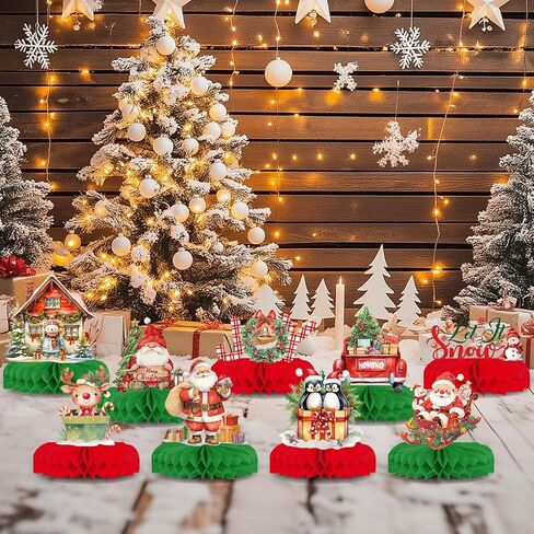 9 Pcs Christmas Decor Indoor, Christmas Party Decorations Table, Christmas Centerpieces for Tables Party, Christmas Table Decor Centerpiece Honeycomb Set Christmas Party Supplies Ornaments in Saudi Arabia