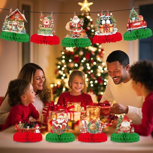 9 Pcs Christmas Decor Indoor, Christmas Party Decorations Table, Christmas Centerpieces for Tables Party, Christmas Table Decor Centerpiece Honeycomb Set Christmas Party Supplies Ornaments in Saudi Arabia