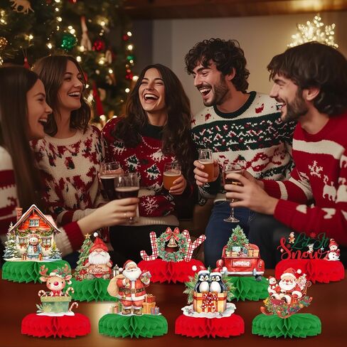 9 Pcs Christmas Decor Indoor, Christmas Party Decorations Table, Christmas Centerpieces for Tables Party, Christmas Table Decor Centerpiece Honeycomb Set Christmas Party Supplies Ornaments in Saudi Arabia