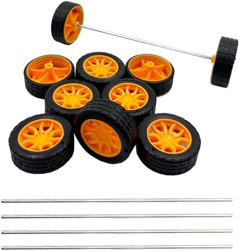 10PCS 2X30MM Toy Car Wheel Rubber Tire Wheel with Shaft Round Axles for RC Car Truck DIY Model Toy Accessories (Yellow) in Saudi Arabia