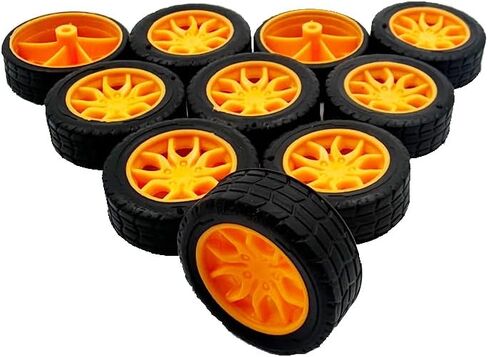 10PCS 2X30MM Toy Car Wheel Rubber Tire Wheel with Shaft Round Axles for RC Car Truck DIY Model Toy Accessories (Yellow) in Saudi Arabia
