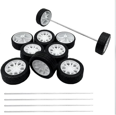10PCS 2X30MM Toy Car Wheel Rubber Tire Wheel with Shaft Round Axles for RC Car Truck DIY Model Toy Accessories (Yellow) in Saudi Arabia
