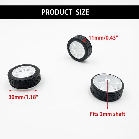 10PCS 2X30MM Toy Car Wheel Rubber Tire Wheel with Shaft Round Axles for RC Car Truck DIY Model Toy Accessories (Yellow) in Saudi Arabia