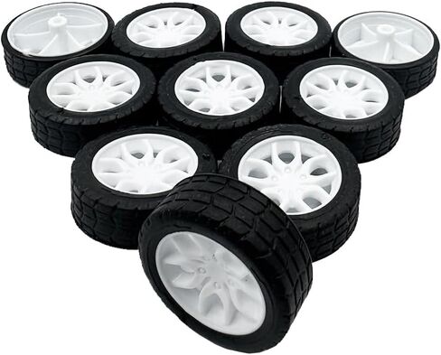 10PCS 2X30MM Toy Car Wheel Rubber Tire Wheel with Shaft Round Axles for RC Car Truck DIY Model Toy Accessories (Yellow) in Saudi Arabia