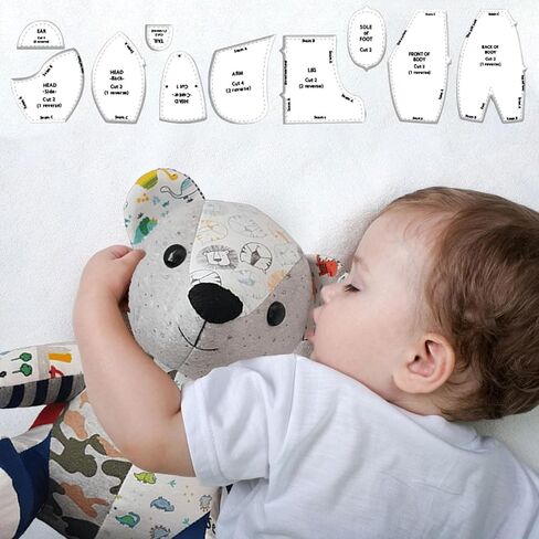 Memory Bear Template Ruler Set with Instructions - Sewing Pattern Template Acrylic Quilting Template Cutting Set, Memory Bear Sewing Patterns Template Home Sewing Art Craft for Gift 10pcs (C-15inch) in Saudi Arabia