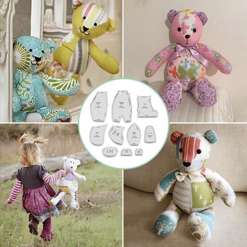 Memory Bear Template Ruler Set with Instructions - Sewing Pattern Template Acrylic Quilting Template Cutting Set, Memory Bear Sewing Patterns Template Home Sewing Art Craft for Gift 10pcs (C-15inch) in Saudi Arabia