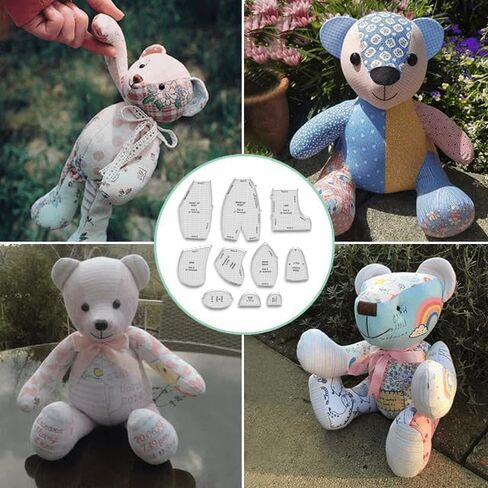Memory Bear Template Ruler Set with Instructions - Sewing Pattern Template Acrylic Quilting Template Cutting Set, Memory Bear Sewing Patterns Template Home Sewing Art Craft for Gift 10pcs (C-15inch) in Saudi Arabia