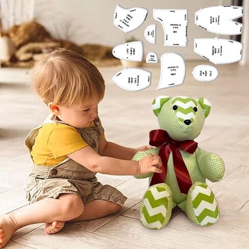 Memory Bear Template Ruler Set with Instructions - Sewing Pattern Template Acrylic Quilting Template Cutting Set, Memory Bear Sewing Patterns Template Home Sewing Art Craft for Gift 10pcs (C-15inch) in Saudi Arabia