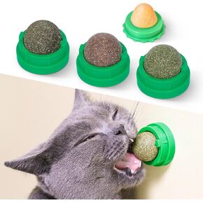 Potaroma Catnip Silvervine Balls 4 Pcs Extra Cat Energy Ball, Edible Kitten Lick, Teeth Cleaning Dental Chew Wall Treats for All Breeds (Grey)