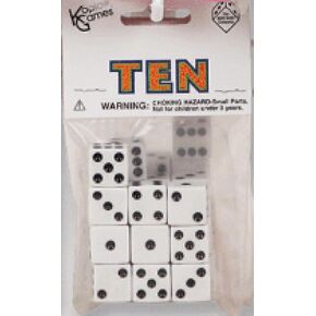 White with Black pips 16mm (5/8in) D6 Dice (10) Koplow Games