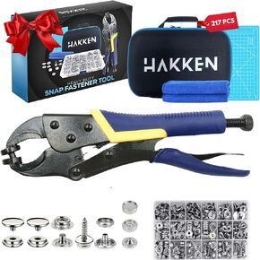 HAKKEN Heavy Duty Snap Fastener Tool Adjustable Snap Setter Tool with 3 Magnetic Dies and 210 snaps, Stainless Steel 15mm Snaps, for Boat Cover, Replacing Metal Snaps, Repairing Boat Covers, Canvas.