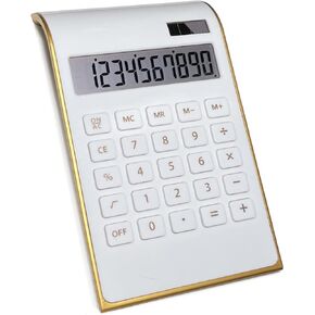 Solar Gold Calculator Standard Function Desktop Calculator LCD 10-Digit Desktop Calculator for Office, Home