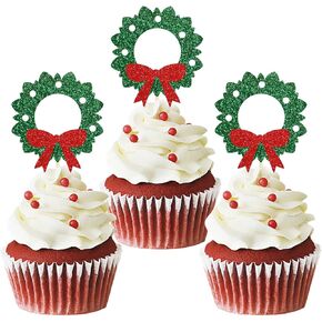 24pcs Christmas Cupcake Toppers, Merry Christmas Cake Decorations, Santa Claus Xmas Cake Picks for Christmas Party Supplies, New Year Ceremony Party Cake Decorations Supplies (Pattern A)
