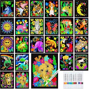 Zhanmai Pack of 48 Velvet Coloring Posters and Watercolor Pens Animal Fuzzy Velvet Coloring Posters for Adults Teenagers Large Poster for Classroom Festive Holiday Arts Crafts Activity