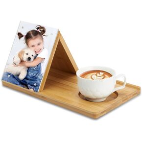 Bamboo Book Holder, Triangle Book Holder Stand with Acrylic Picture Frame, Book Rest with Cup Holder, Tablet and Kindle Stand, Book Lovers Gifts, Bookish Gifts, Bamboo Book Rest Stand