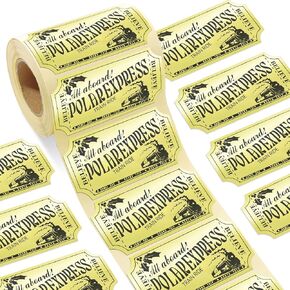 300Pcs Christmas Foil Believe Golden Ticket Stickers Roll Polar Express Ticket Toys North Pole Wrapping Paper Christmas Train Stickers for Party School Decorations