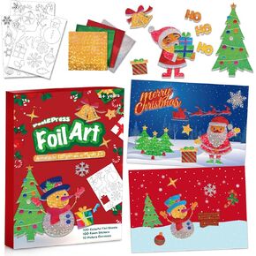 Vloso Christmas Fun Foil Art Kit for Kids,No Mess Art Creative Activity Travel Art and Crafts for Kids,Christmas Gifts Crafts for Girls&Boys Ages 4, 5, 6, 7, 8, 9(Christmas)