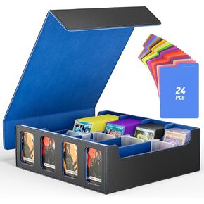 Flooyes Card Storage Box for Trading Cards with 4 Card Supporters, 3200+ MTG Deck Box with 24 Colorful Dividers, Commander Trading Card Storage Box with Viewing Windows for Magic Game Cards, Red