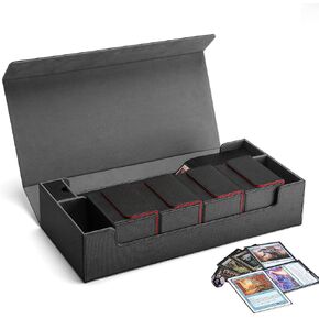 حافظة تخزين بطاقات التداول الممتازة TCG Deck Box تحتوي على أكثر من 800 بطاقة ذات أكمام لـ MTG وYuGiOh وUno والبطاقات الرياضية مع حافظة حصيرة وإغلاق مغناطيسي قوي (أسود وأحمر) in Kuwait