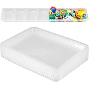 Zonon 12 Pcs Plastic Art Trays 13.4" x 9.8" x 1" Colorful Art Trays, Kids Toy Stackable Activity Trays Office Storage Container for Home and Classroom, Self Adhesive Label Included (Clear Colors)