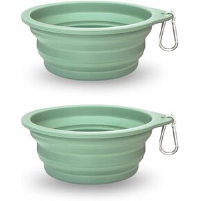 2 Pack Collapsible Dog Travel Bowls (21oz/600ml), 100% Food Grade Silicone Integrated Molding, No Plastic Rim, Portable Pet Feeding Watering Dishes for Outdoors with Clasp, BPA Free