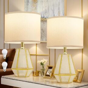 GyroVu Fillable Table Lamp, Table Lamp with Clear Glass Fillable Modern Table Lamp with White Lampshade Beside Lamp for Living Room Bedrooms Office Bulbs Included(White)