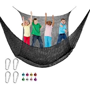 Playground Safety Net 6.5' x 9.8', Double Layers Climbing Cargo Net for Kids, Multicolored Playground Net for Tree House, Obstacle Training, Back Yard