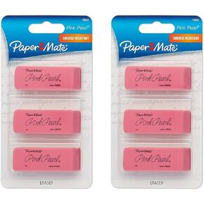 Paper Mate Pink Pearl Erasers, Medium, 3 Count 2-Pack
