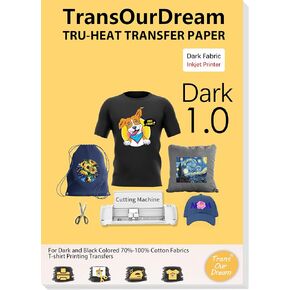 TransOurDream Tru-Iron on Heat Transfer Paper for Dark Fabric (12 Sheets, 8.5x11") T shirt Transfers Paper for Inkjet Printer Printable Heat Transfer Vinyl for T-shirts (TOD-7-12)