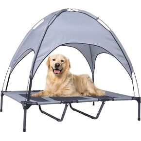 Outdoor XLarge Elevated Dog Bed with Canopy- Durable Oxford Fabric Chew Proof Waterproof Raised Portable Camping Dog Beds Cots with Removable Cover Shade