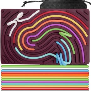 Sensory Activity Board, Silicone Sensory Fidget Toys for Kids 3+ Adults, Silent Fidgets for Autism ADHD Calming Stress Anxiety, Sensory Thread Board for Coordination & Cognitive Training