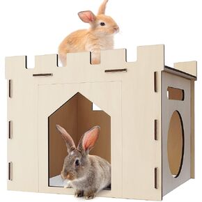 HIIMALEX Sturdy Bunny House with Spacious Perch Hidey Detachable Playhouse for Rabbit Hideout Castle Tower Toys for Indoor Bunnies Guinea Pig Hamster Chinchilla Gerbil (Sturdy Castle)