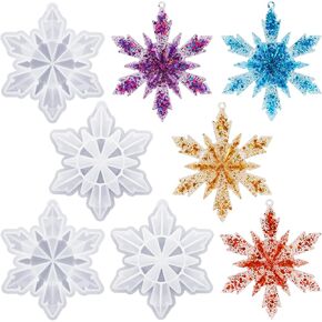 4 Pcs Christmas Snowflake Resin Molds, Silicone 3D Snowflake Molds Christmas Ornament Resin Molds for Christmas Tree Pendant DIY Crafts Decoration