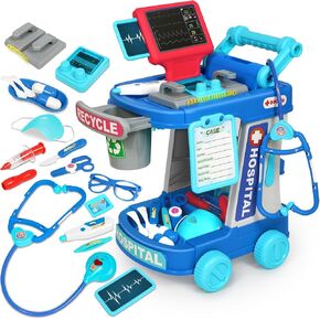 Doctor Kit for Toddlers 3-5 With 21pcs Medical Kit Toy Doctor Cart Stethoscope and Other Accessories Boy and Girl Fun Role Playing Game Dentist Toy Kids Pretend Play Girls Toys for 3 4 5 Birthday Gift