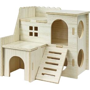Hamster Hideout Cage Accessories - Hamster House and Habitat Wooden Hide Hut with Climbing Ladder and Slide for Dwarf Gerbils and Mouse Mice Rat Other Small Animals etc. in Saudi Arabia