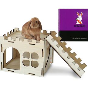 HIIMALEX Extra Large Sturdy Bunny Castle Hideout for Indoor Rabbits Play House with Stairs Round Edges Detachable Habitats for Rabbit Guinea Pig Chinchilla Hedgehog