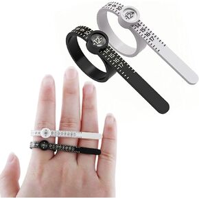 2 Pcs Ring Sizer Measuring Set, Reusable Finger Size Ruler with Magnifying Glass, 1-17 US Ring Size Ring Measurer | Black for Men, White for Womem