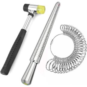 Accmor Ring Sizer Measuring Tool Including Ring Mandrel, Ring Gauge Finger Sizer & Rubber Jewelry Hammer, Metal Ring Measurement Maker Kit Ring Sizing Stick for Man Women Jewelry Making