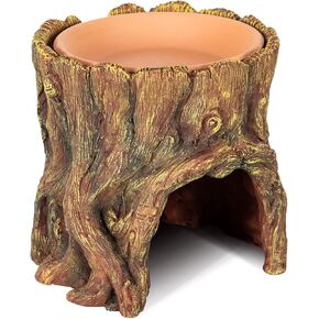 REPTIZOO Reptile Hide Cave Resin Moisture Keeping Reptile Cave with Clay Water Basin Humidifying Help Shedding for Reptile Amphibians Leopard Gecko