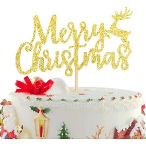 1 PCS Christmas Happy Birthday Cake Topper Assembled Glitter Santa Hat Gifts Light Green Monster Christmas Cake Pick Decoration for Merry Christmas Baby Shower Kids Birthday Party Decorations Supplies