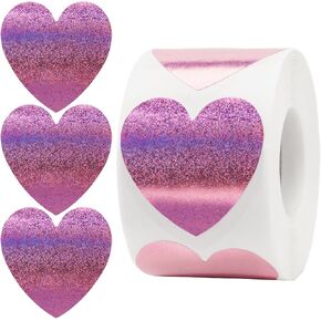 Anwyll Heart Stickers,Valentine's Day Heart Stickers,500Pcs 1.5Inch Glitter Red Heart Stickers,Heart Shaped Stickers for Kids,Self-Adhesive Love Stickers for Envelope Birthday Wedding Valentines Day