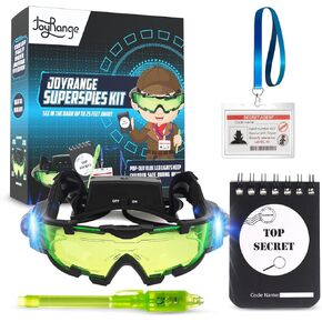 Kids Night Vision Goggles - Night Mission Goggles with 2 Flip-Out Lights + Invisible Ink Pen + Top Secret Notepads + ID Card Holder -