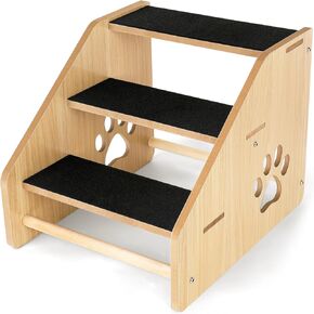 سلالم الكلاب، منحدر خشبي ثلاثي الخطوات للكلاب الصغيرة والمتوسطة والقطط الأكبر سنًا، سلم خطوة للحيوانات الأليفة من أساسيات الجرو لسيارة الأريكة ذات السرير المرتفع in Kuwait