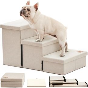 Love's cabin Dog Stairs for Small Medium or Large Dogs with Storage and Adjustable Steps, Foldable Dog Steps for Bed or Couch, 4-Step Gray Folding Cat Dog Ramp with Zip up to 210 lbs, Solid Grey