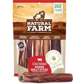 Natural Farm Power Bully Sticks Dog Chews (6", 5-Pack), 2-in-1 Power Chews: Premium Beef Cheek Wrapped in Beef Pizzle, Long-Lasting, Great Dog Dental Treats Fro Small, Medium & Large Dogs