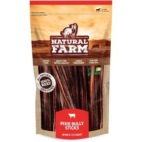 Natural Farm Bully Sticks (6 Inch, 30 Pack), Thin Pizzle Pixie Beef Treats, Grain-Free, High Protein, Best Rawhide Alternative for Small, Puppies or Senior Dogs