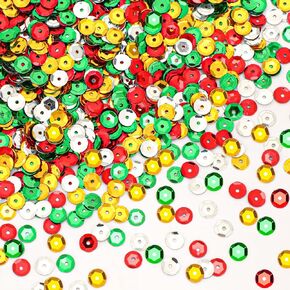 Christmas Sequins for Crafts, 4800 Pieces Glitter Red Green Gold Silver Loose Cup Sequins Round Embroidery Sequins with Holes for Art Crafts DIY Christmas Gift Making Home Decorations(6mm)