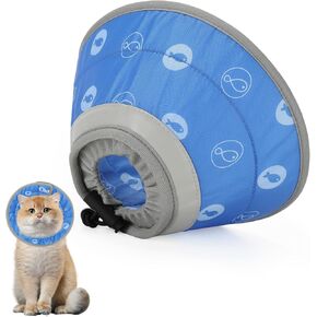 Cat Cone Collar Soft, Cat Cones to Stop Licking, Adjustable Cat Cone Water Resistant, Foldable, Adjustable, Lightweight (Blue Fish, Medium)