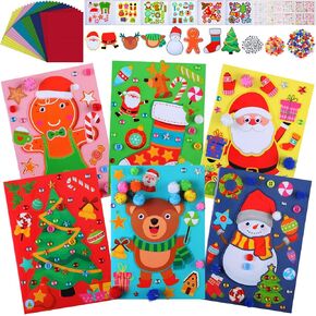 Motipuns 24 Sets Christmas Card Making Kits for Kids DIY Christmas Craft Make Your Own Greeting Card Making Kit Snowman Santa Craft for Kids Christmas Theme Party Decor Fun Home Activities